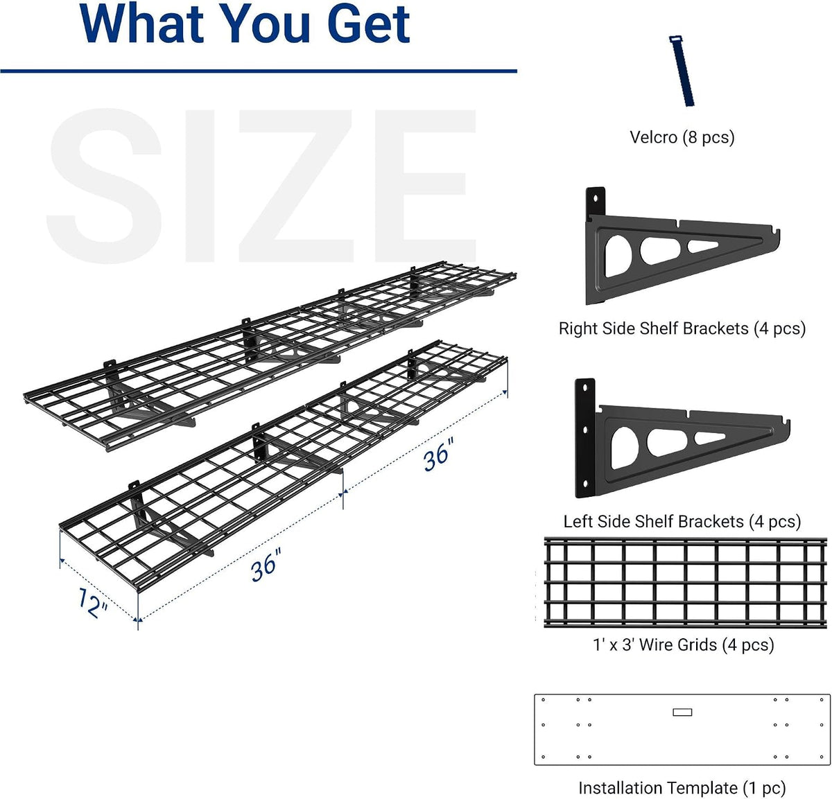 FLEXIMOUNTS estante de pared de 12 pulgadas por 72 pulgadas, estante flotante para garaje, almacenamiento en pared, 1x6ft, Negro, 2 paquetes, Serie Clásica