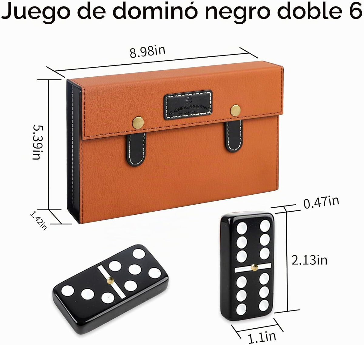 Bucher&Rossini Juego de dominó doble 6 – Juego clásico de dominó negro para adultos y niños, idea de regalo para jugadores de dominó o noche de juegos familiares (azulejos negros)