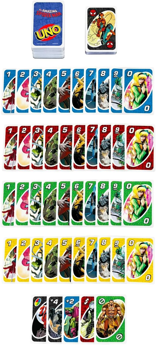 UNO Marvel y DC Cards Set - Bundle con Batman y Spiderman UNO Cards para Kids Plus Stickers, más | Batman y Spiderman Activities para Kids, Family Game Night