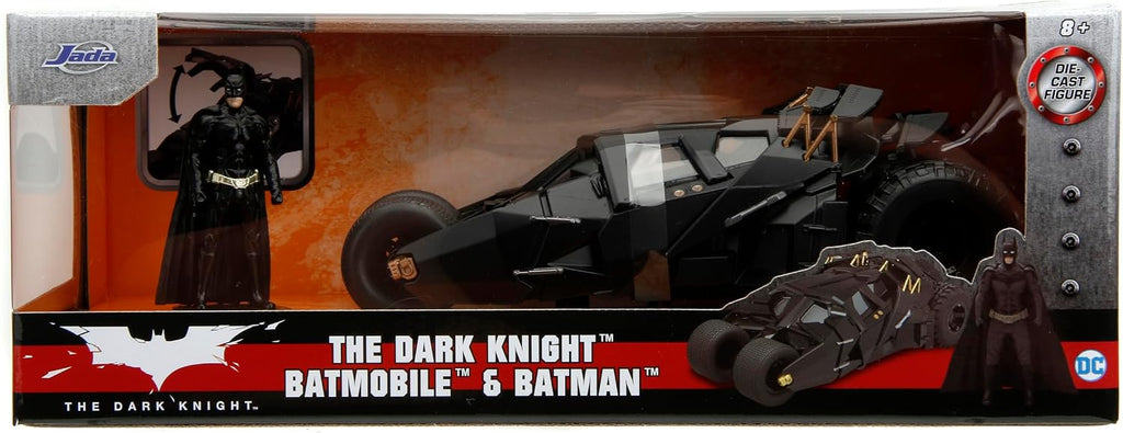 Jada Toys DC Comics 2008 El Caballero Oscuro Batimóvil con figura de Batman, vehículo coleccionable de metal fundido a escala 1:24, niños, metales, 2008, multicolor estándar