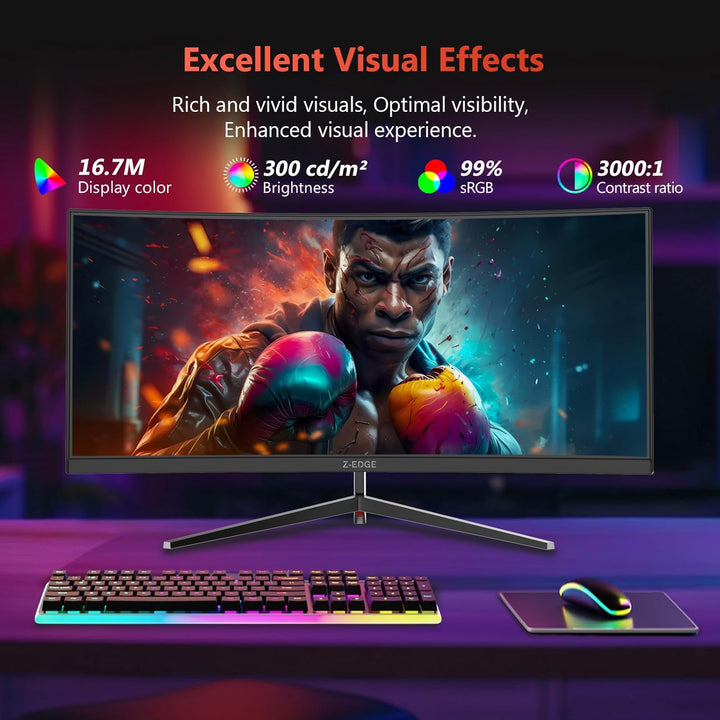 Z-Edge - Monitor curvo para juegos de 30 pulgadas, WFHD1080P 200Hz...