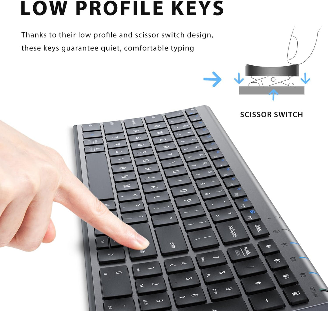 iClever - Teclado Bluetooth recargable para varios dispositivos, bl...