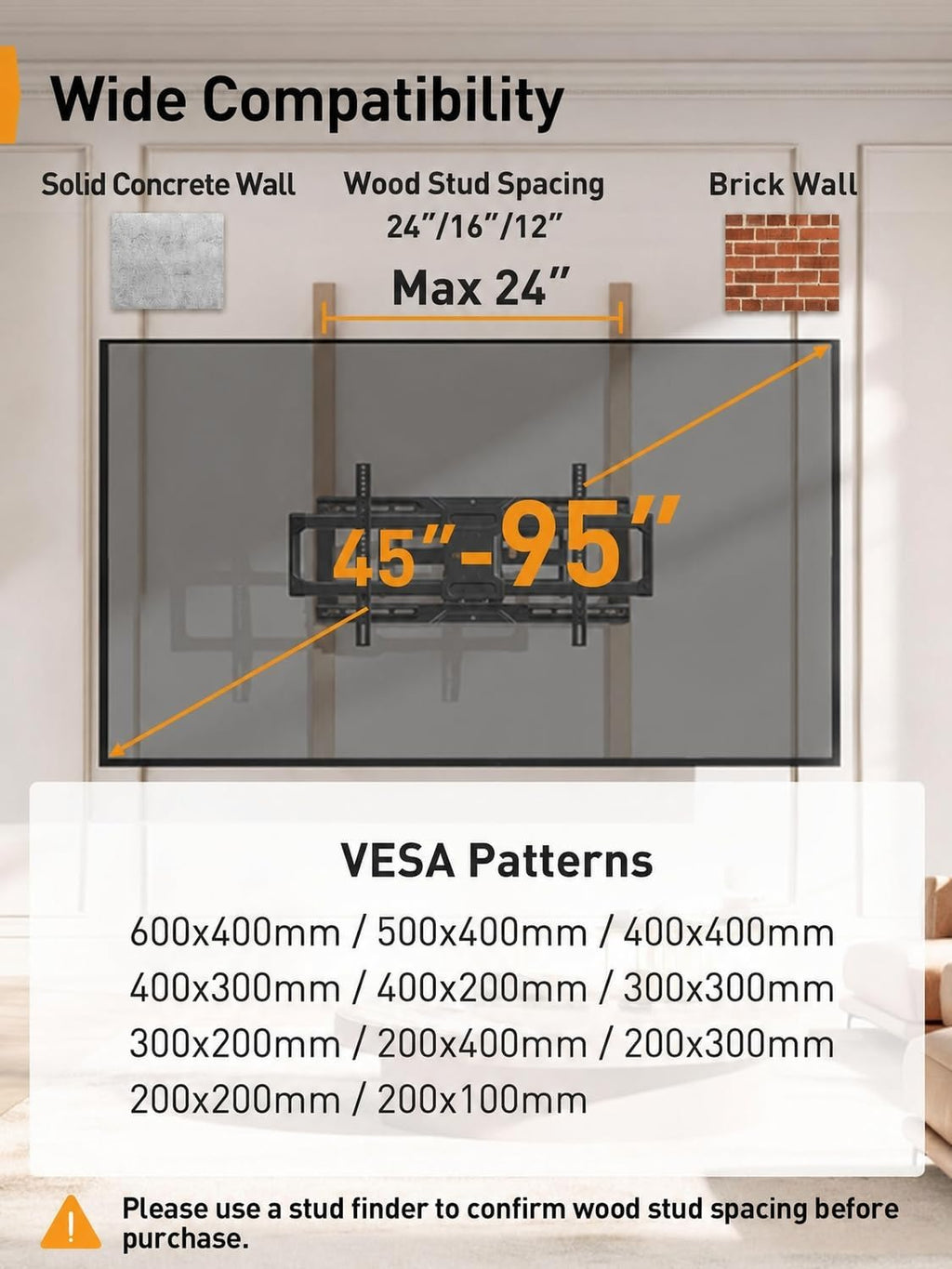 Perlegear Soporte de pared para TV de movimiento completo para televisores