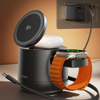 Estación de carga inalámbrica magnética Qi2 4 en 1, cargador rápido de 15 W con módulo de carga hecho para Apple Watch, para iPhone 18-12 Series y AirPods, adaptador de 65 W incluido