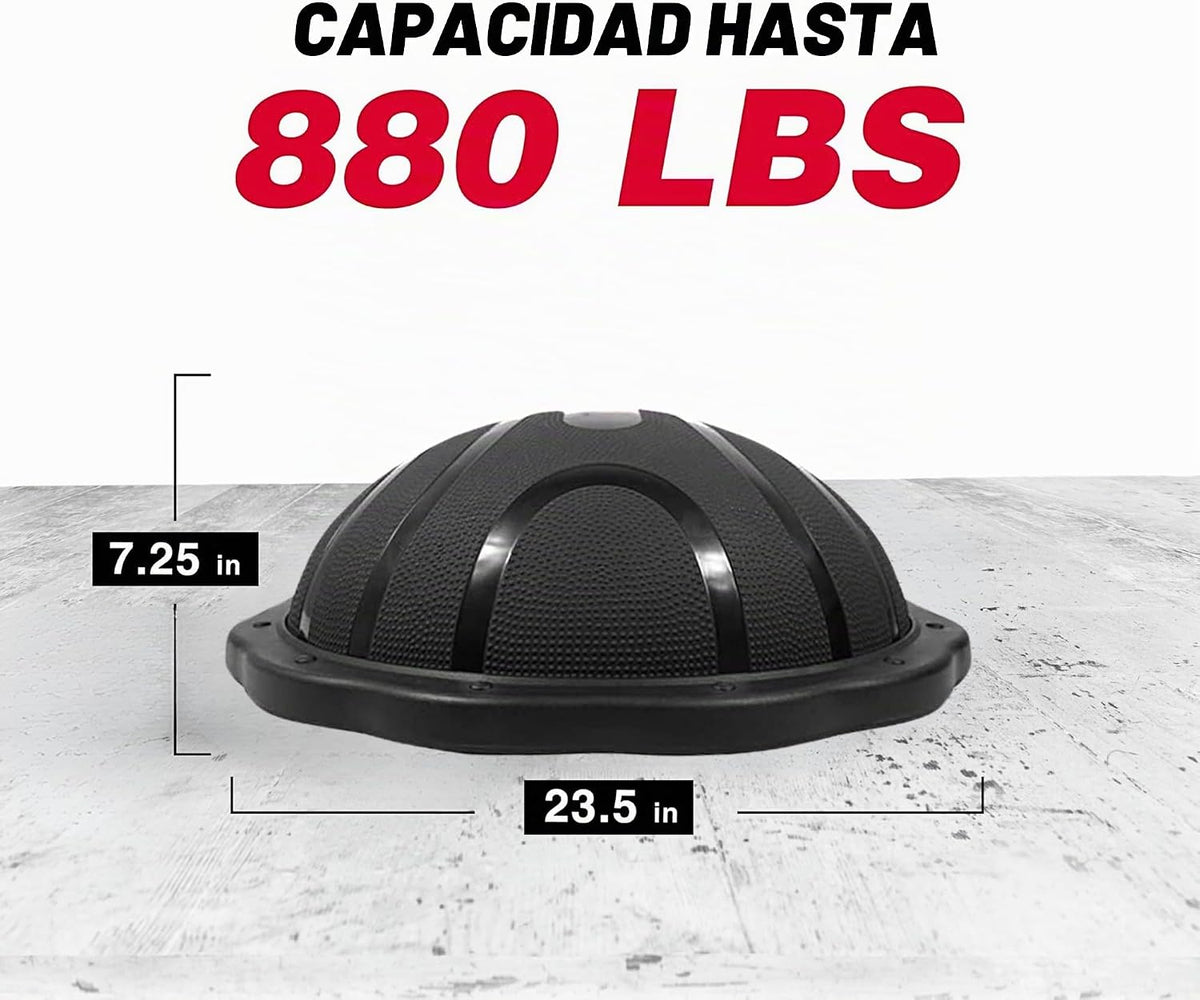Balón entrenador Half Balance con banda de resistencia y balón de pilates (Azul/Negro)