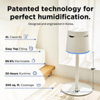 Carepod One Plus con soporte, humidificador de acero inoxidable para habitación grande con luz de estado de ánimo, silencioso y seguro para el bebé, solo 3 piezas lavables, humidificadores