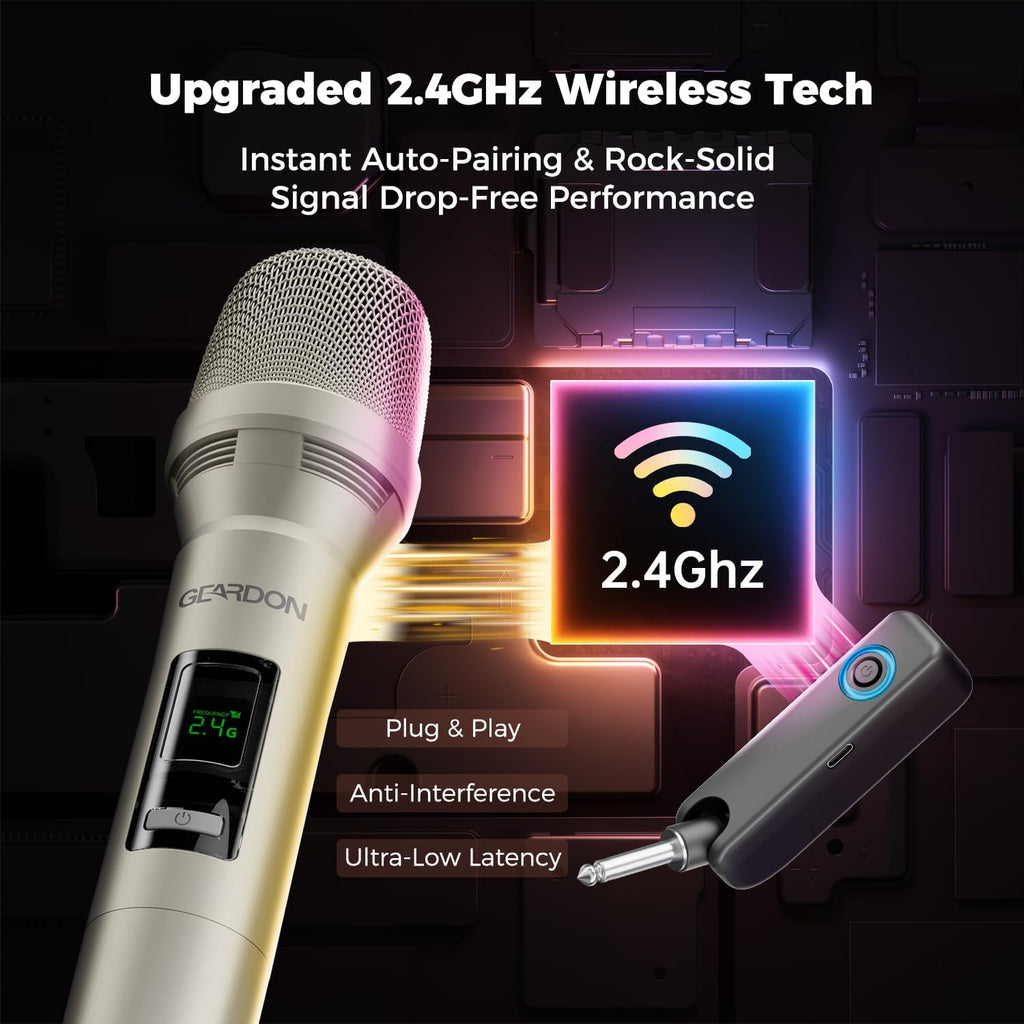 Micrófono inalámbrico dual 2.4G, micrófono recargable con bolsa de