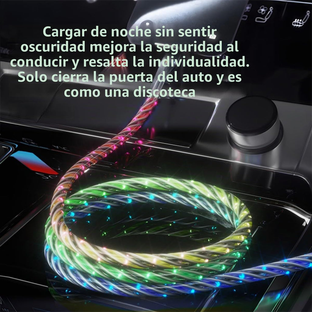 Paquete de 2 cables USB-C iluminados, cargador LED de 6.6 pies, cable de