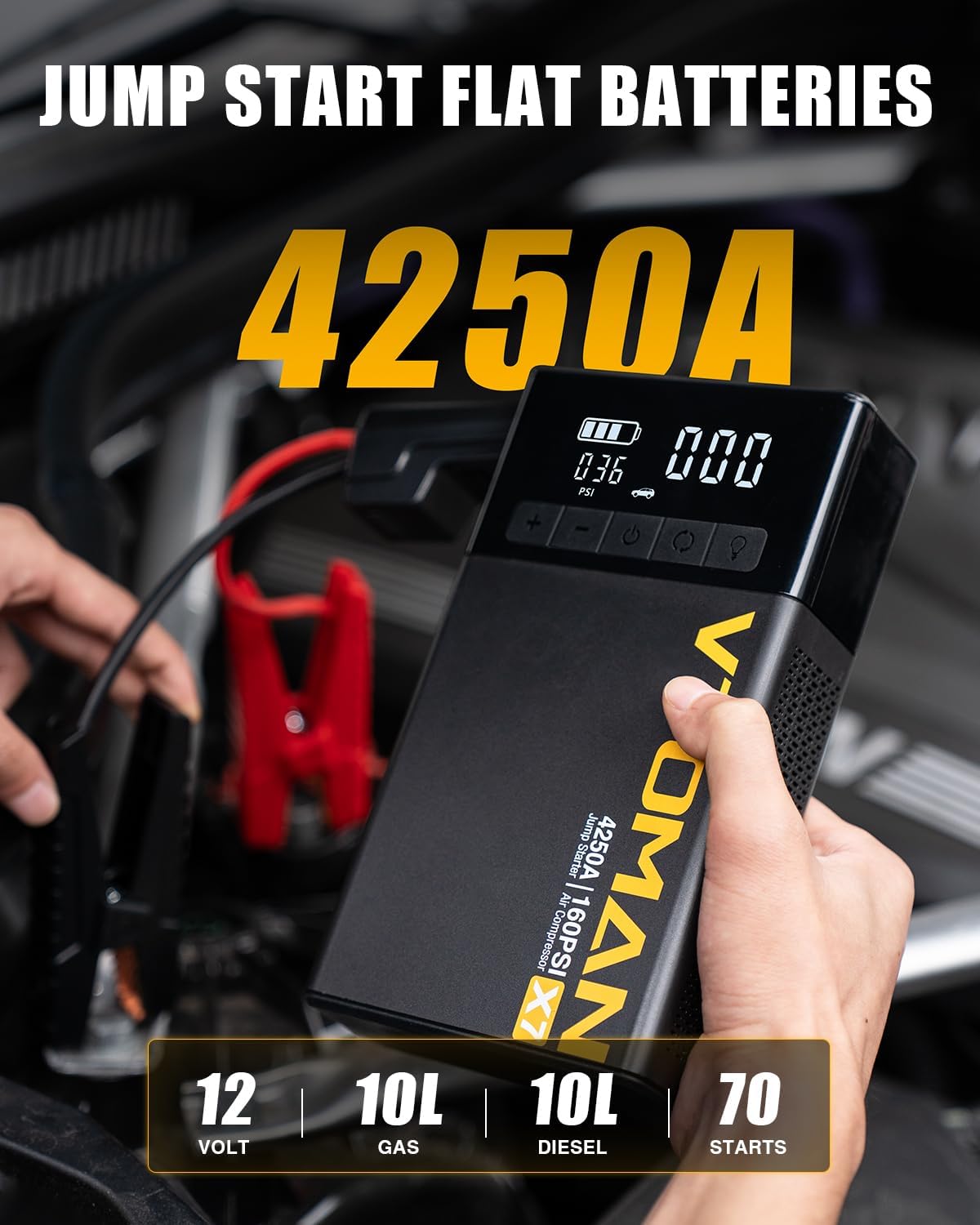 VTOMAN X7 Arrancador de Batería con Compresor de Aire, Inflador de Neumáticos 160PSI con Apagado Automático