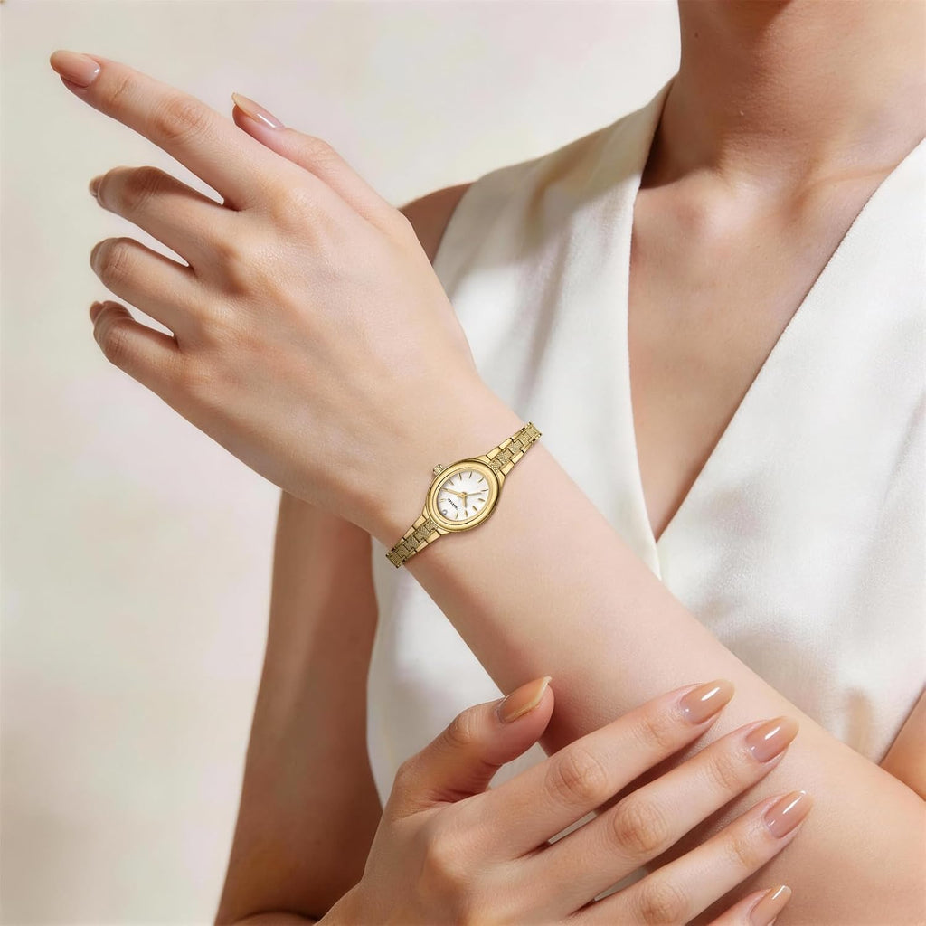 CHEETAH Reloj delicado dorado para mujer con pulsera retro clásica, caja ovalada y esfera minimalista, regalo para ella