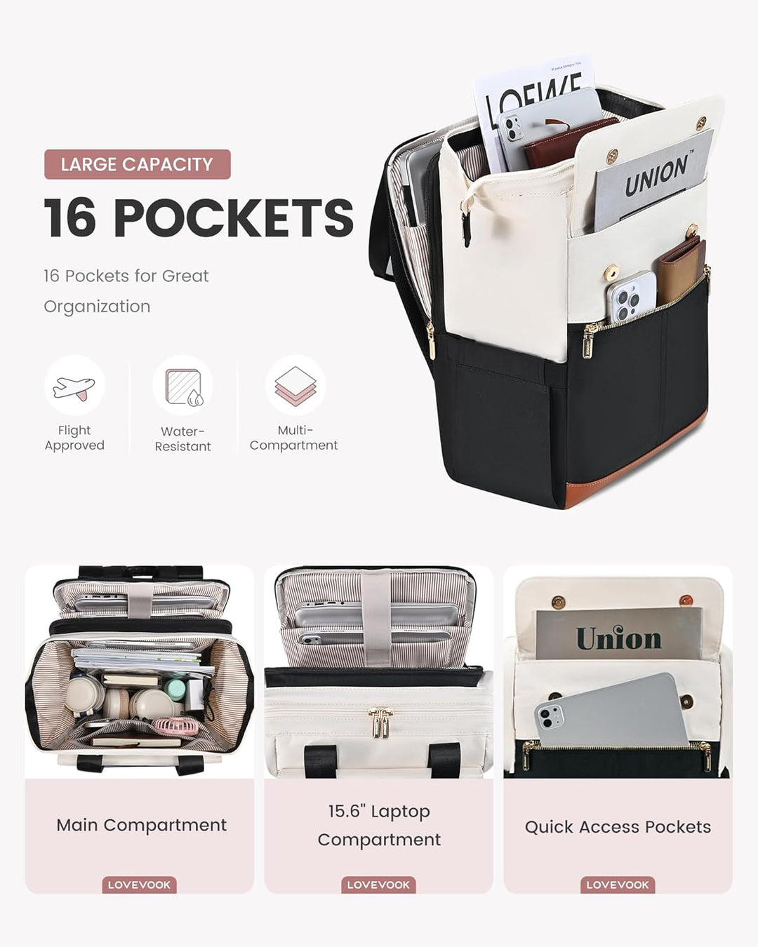LOVEVOOK Mochila para computadora portátil para mujer, bolsa de tra...