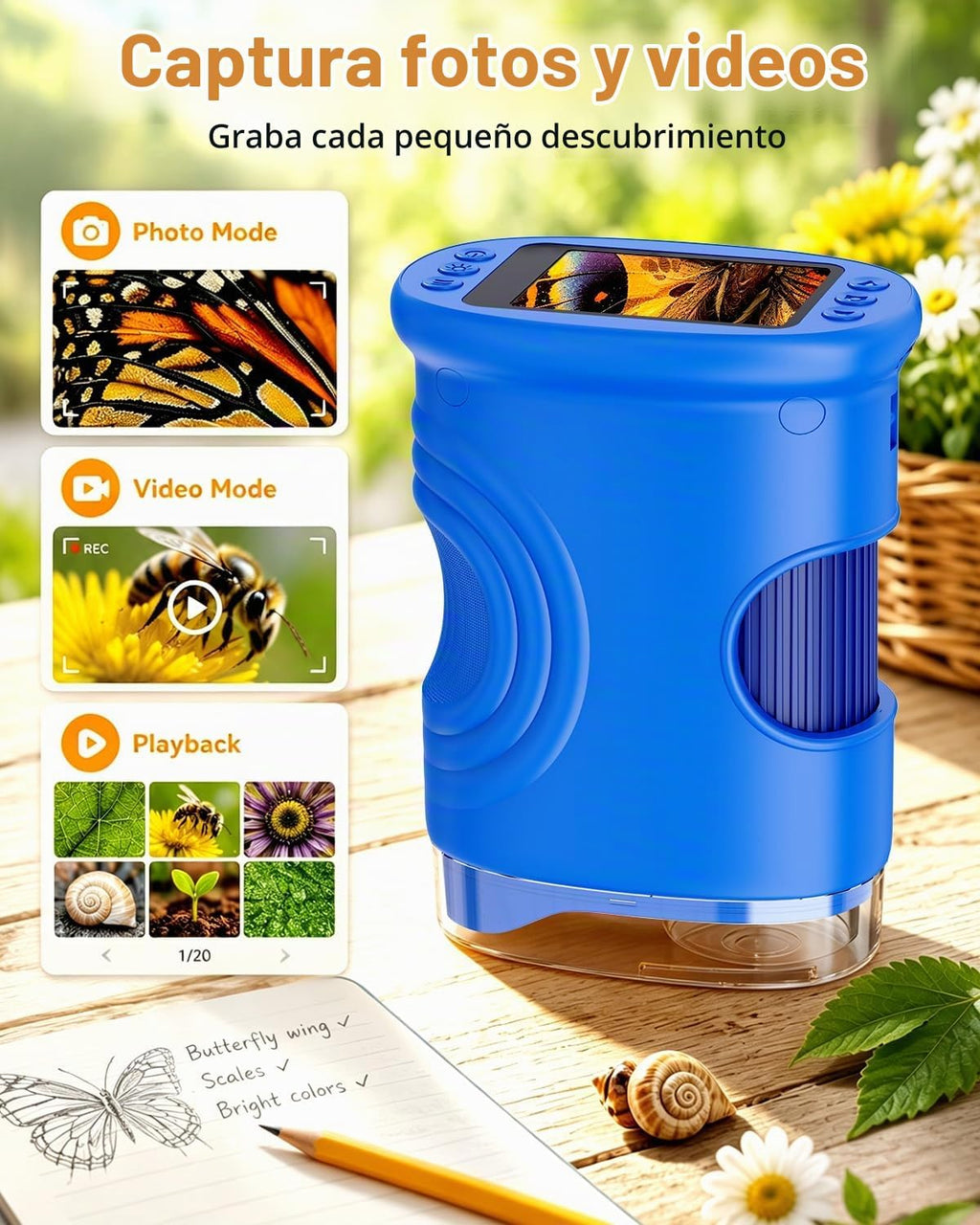 Microscopio portátil digital 1000X para niños, juguetes y regalos