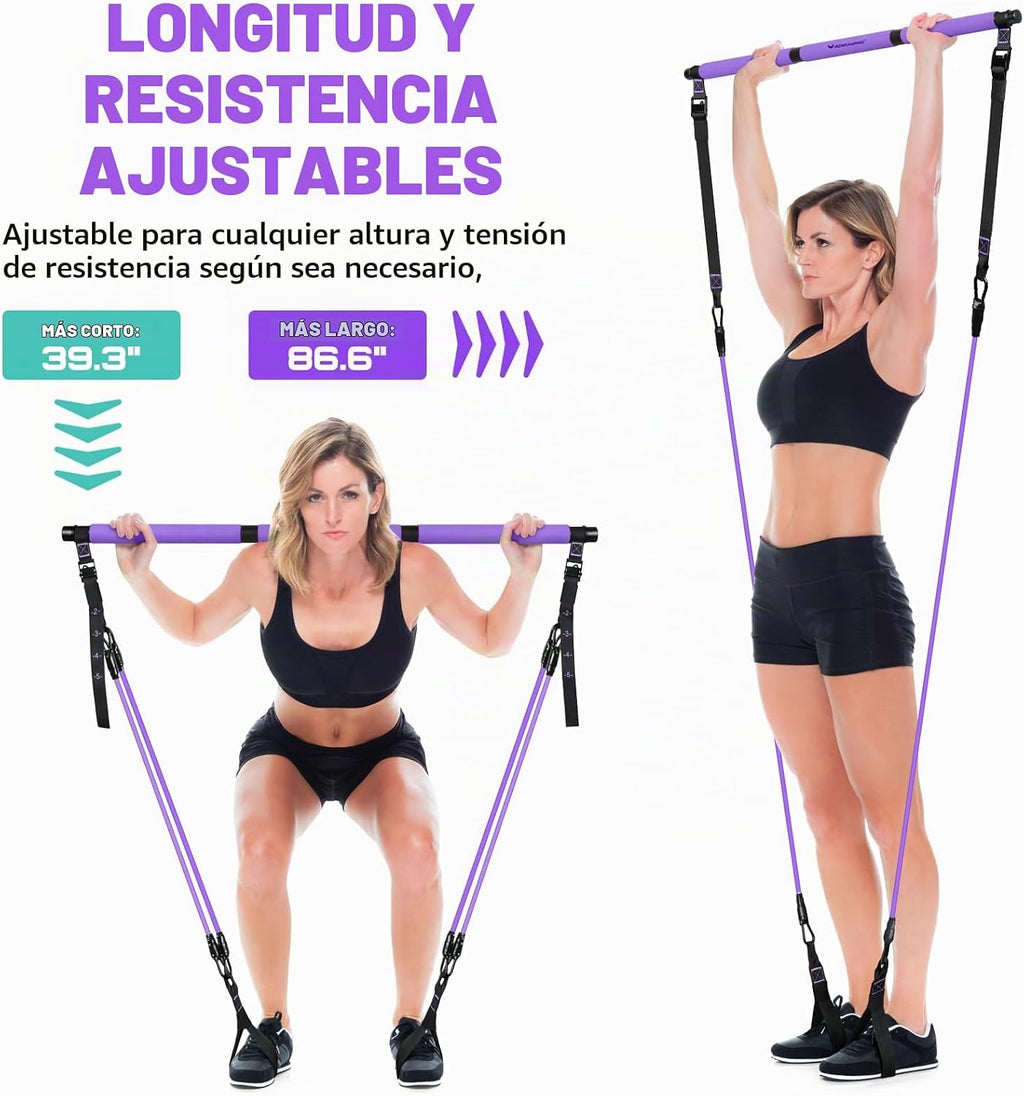 Kit de Barra de Pilates con Bandas de Resistencia, Equipo de Entrenamiento Pilates para Mujeres