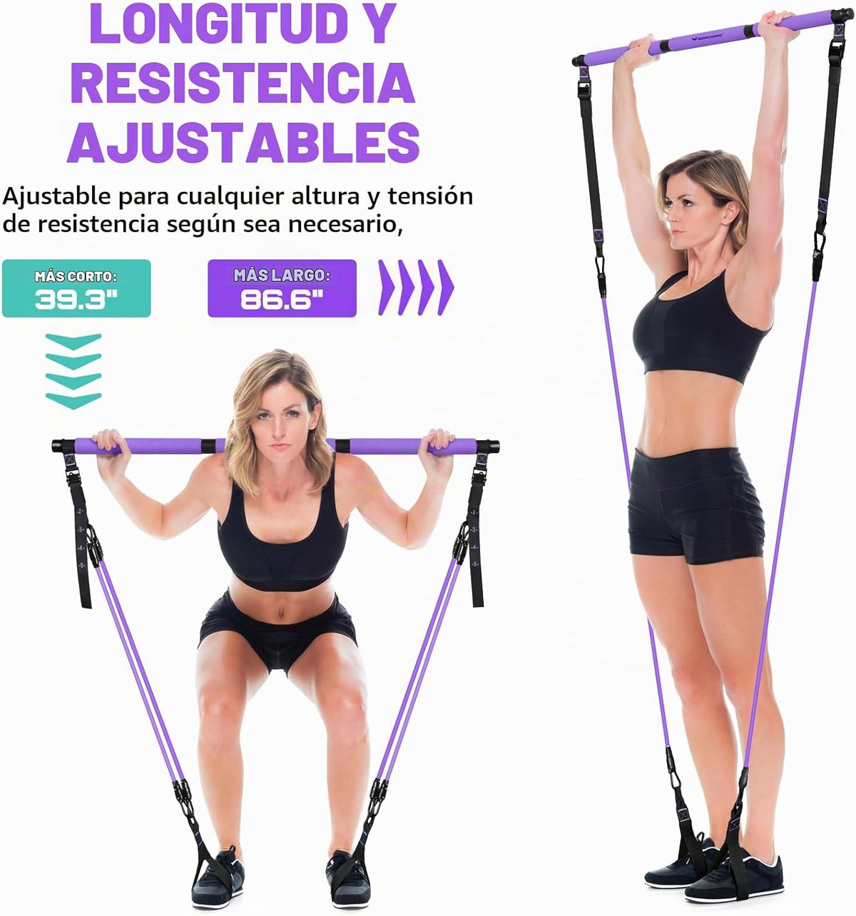 Kit de Barra de Pilates con Bandas de Resistencia, Equipo de Entrenamiento Pilates para Mujeres