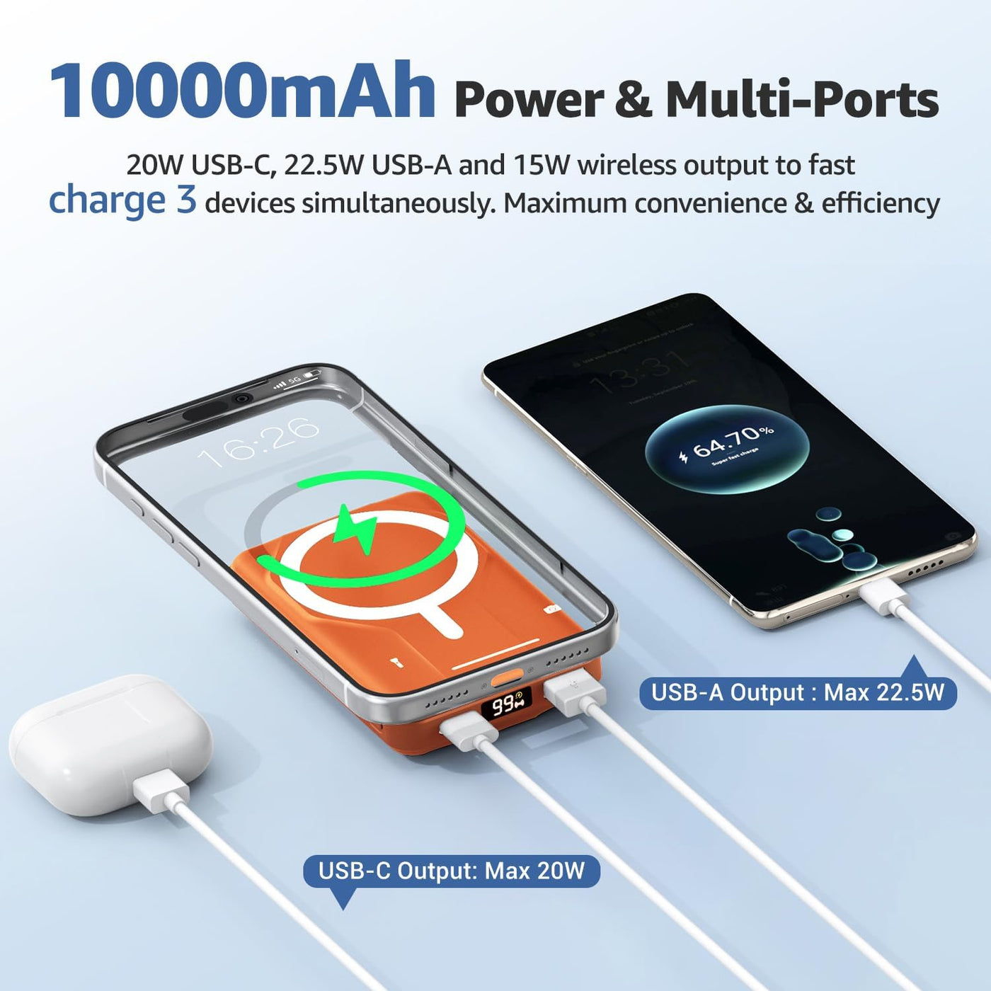 Azmuth Banco de energía magnético, 10000 mAh para batería MagSafe,...