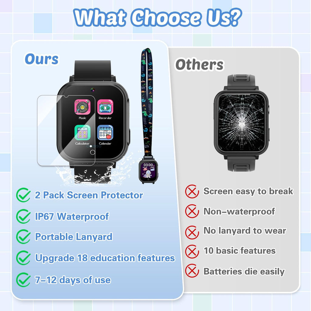 Reloj inteligente impermeable para niños con 32 juegos de doble cámara video podómetro