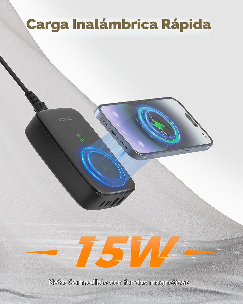 TESSAN Estación de carga USB de 65 W, cargador USB 6 en 1 con carga