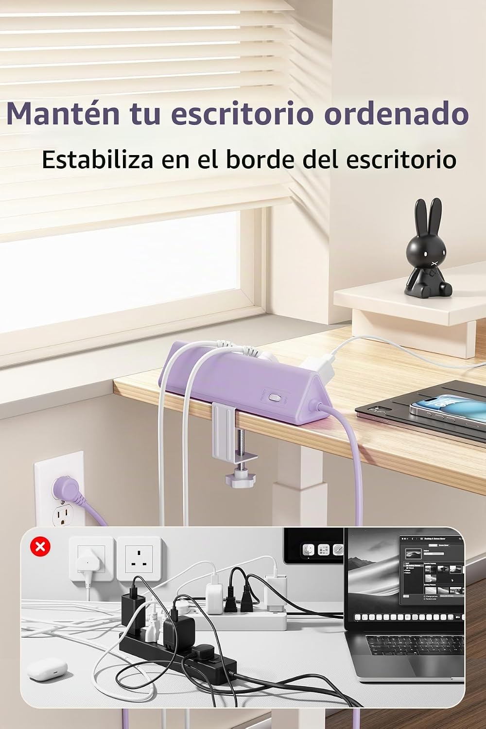 Regleta de alimentación con abrazadera de escritorio USBC, carga