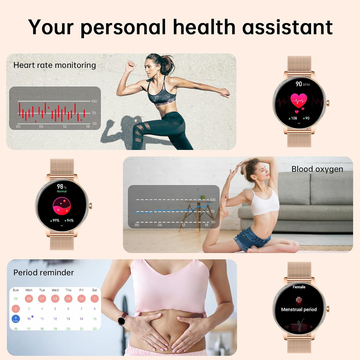 Reloj inteligente para mujer (respuesta/hacer llamadas), pantalla HD de 1.27 pulgadas con monitor de frecuencia cardíaca/sueño, más de 130 modos deportivos IP68 impermeable seguimiento de actividad