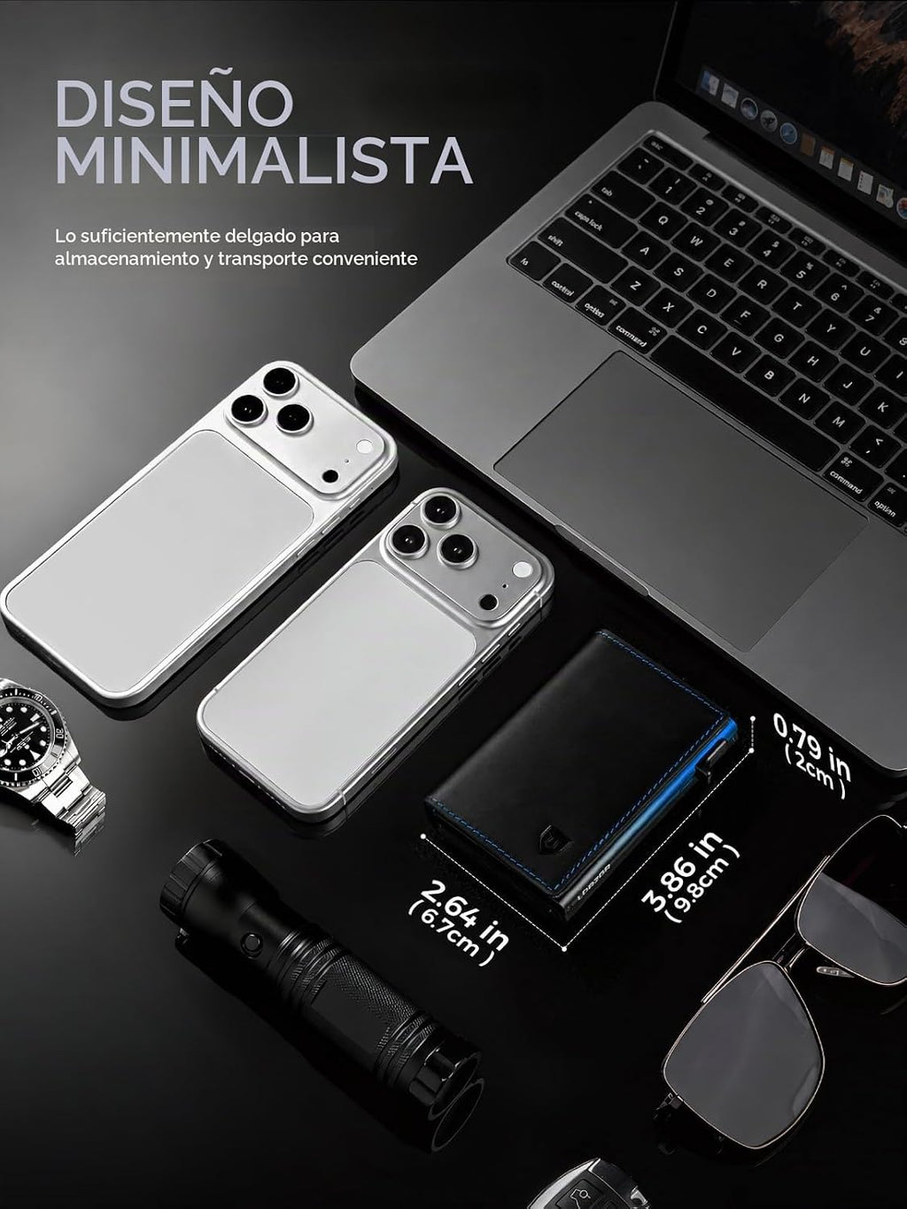 Cartera minimalista para hombre con tarjetero de crédito, cuero de grano completo más fino, billetera inteligente TriPop, billetera delgada triple, desplegable con bloqueo RFID, bolsillo