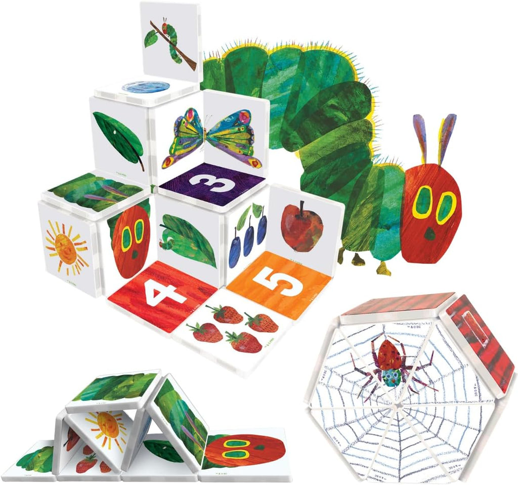 CreateOn Eric Carle La oruga muy hambrienta y araña muy ocupada juego de juego de construcción magnético, juguetes de construcción magnéticos, educativos, herramientas STEM y Montessori, azulejos