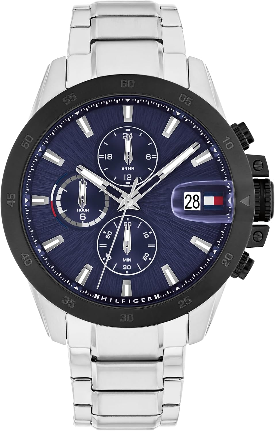 Reloj para hombre Tommy Hilfiger Dynamic – Cuarzo multifunción, caja de acero inoxidable, esfera con grabado radial y subesferas con textura CD, índices cónicos, ventana de fecha ampliada – Regalo para él