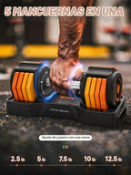 Set de Pesas Ajustables 12.5LB Pareja, Ajuste Rápido 1-Sec con 5 Pesas Gratis, Mango de Metal Premium Antideslizante, Tamaño Compacto para Entrenamiento Corporal Completo en Casa