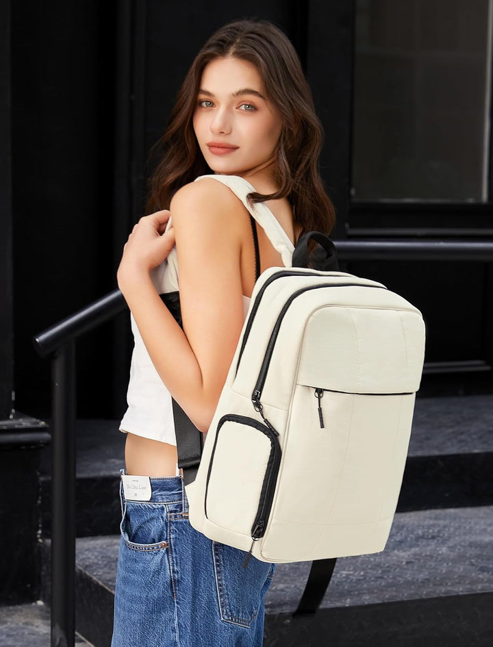 CLUCI Mochila esponjosa acolchonada para laptop para mujeres, Blanc...