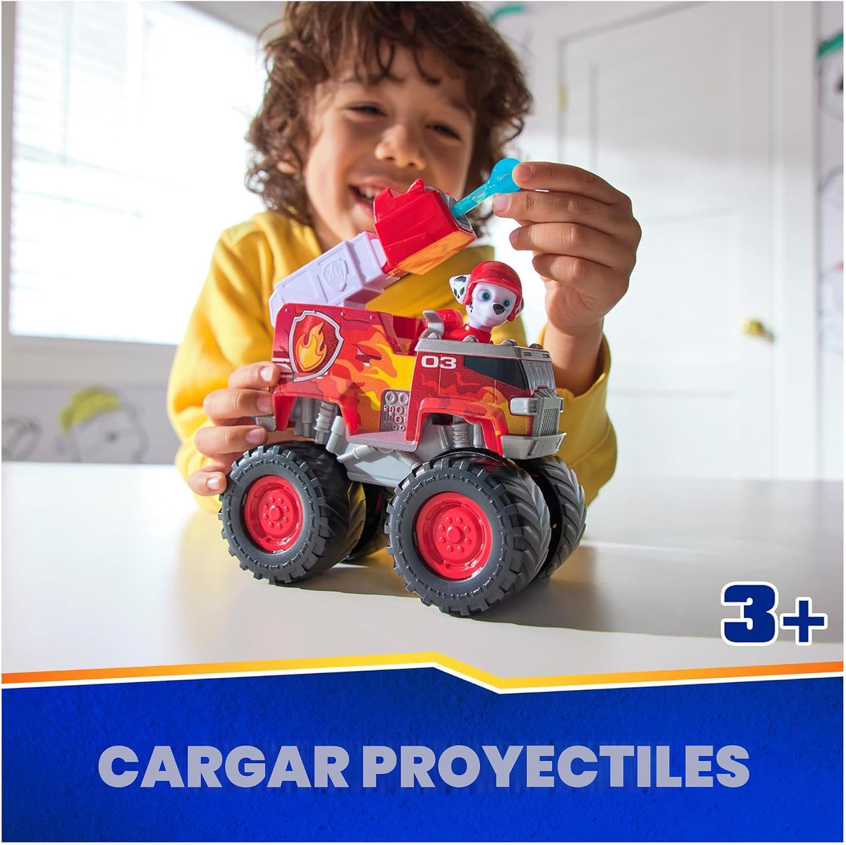 PAW Patrol: Rescue Wheels Marshall’s Firetruck, Camión de juguete con lanzador de proyectiles y figura de acción coleccionable, juguetes para niños y niñas de 3 años en adelante
