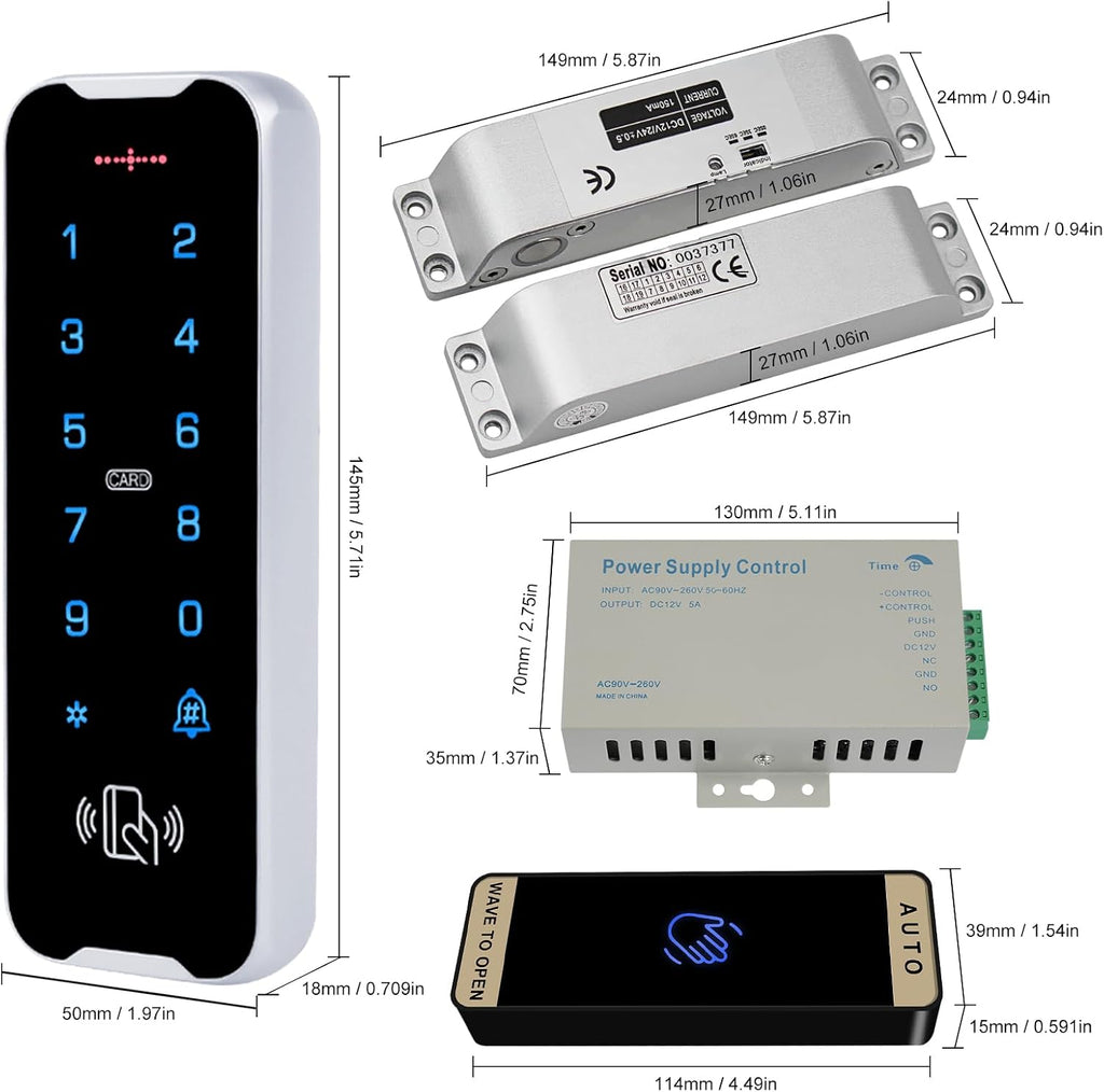 Kit de sistema de control de acceso impermeable al aire libre, cerradura de puerta de teclado táctil de metal RFID, abridor de puerta de control remoto inteligente, cerradura de perno montada