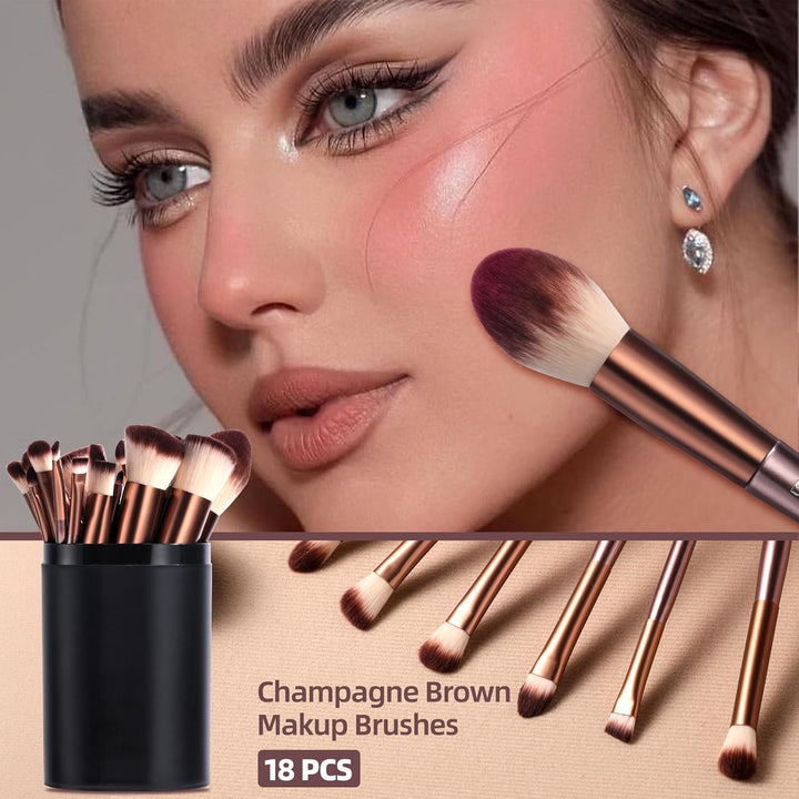 BS-MALL - Juego de 18 brochas de maquillaje con cerdas de fibra sin...