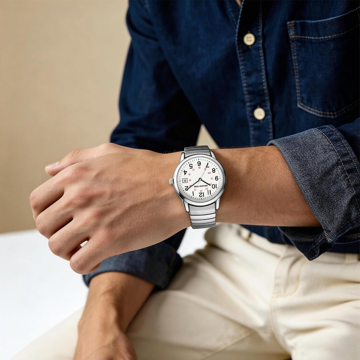 GOLDEN HOUR Relojes para Hombre de Lectura Fácil, Estilo Casual para Vestir