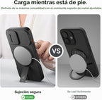 SURITCH Funda para iPhone 16 con cubierta magnética para cámara deslizante y soporte ajustable, compatible con MagSafe, funda protectora delgada a prueba de golpes de 6.1 pulgadas, color negro