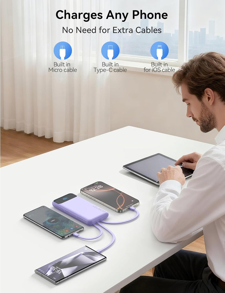 Cargador portátil de 10000 mAh integrado con 4 cables, cargador de...