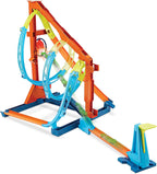 Hot Wheels Juego de pistas de coche de juguete, kit de torsión de sacacorchos ilimitado y vehículo a escala 1:64, 2 formas de correr, se conecta a otras pistas
