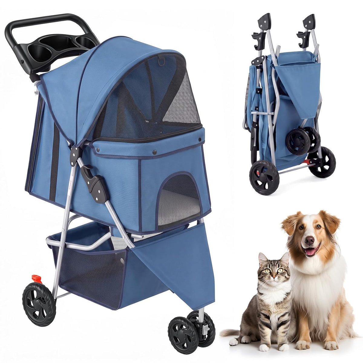 Cochecito para mascotas de 3 ruedas para perros y gatos, diseño