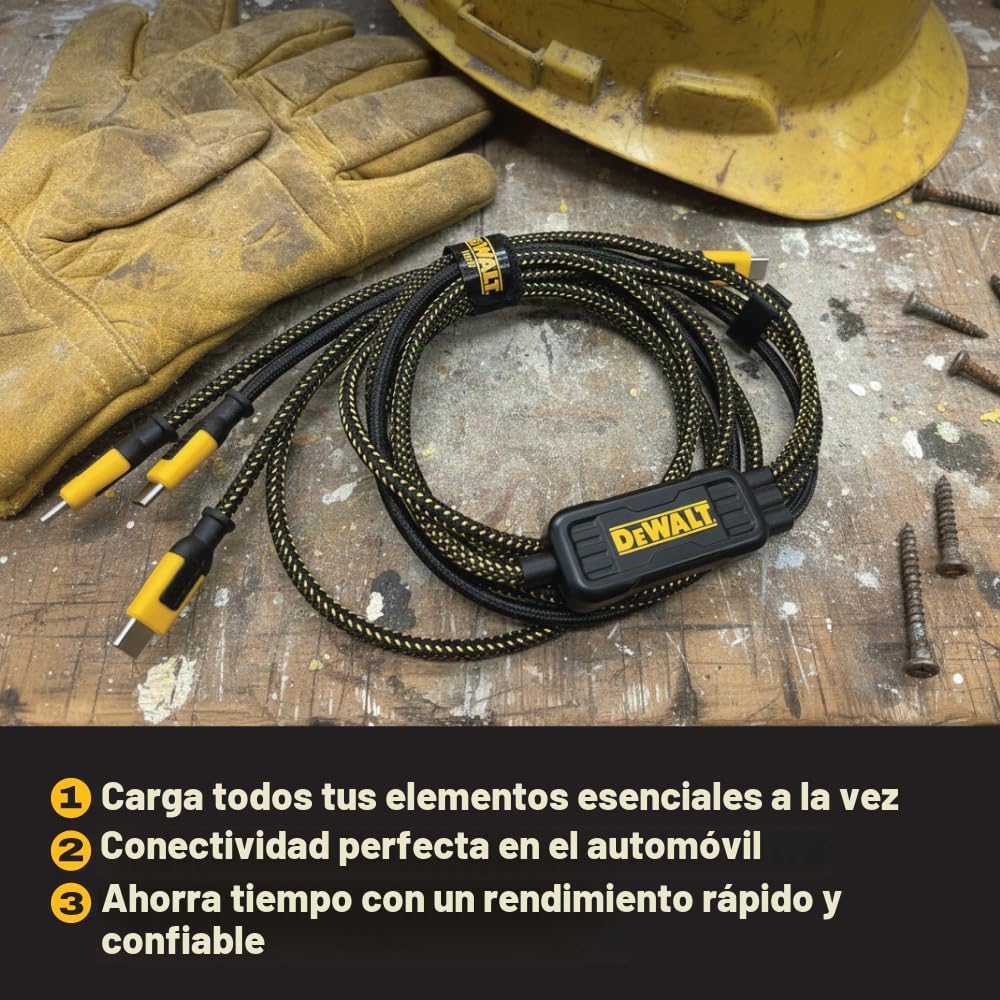 DEWALT Divisor inteligente USB-C a USB-C de 100 W - Transferencia de datos y carga rápida, salida de 1 a 3, reforzado con Kevlar, 6 pies de servicio pesado para laptop, MacBook, iPad, Android, Samsung