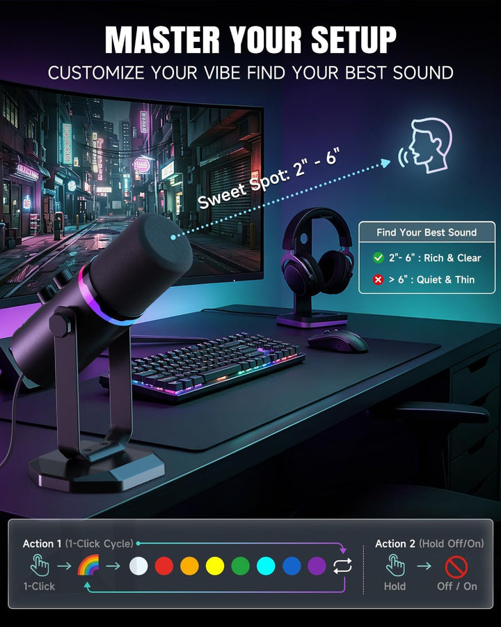 Micrófono dinámico AOC USB\/XLR para juegos de PC, podcasts y graba...