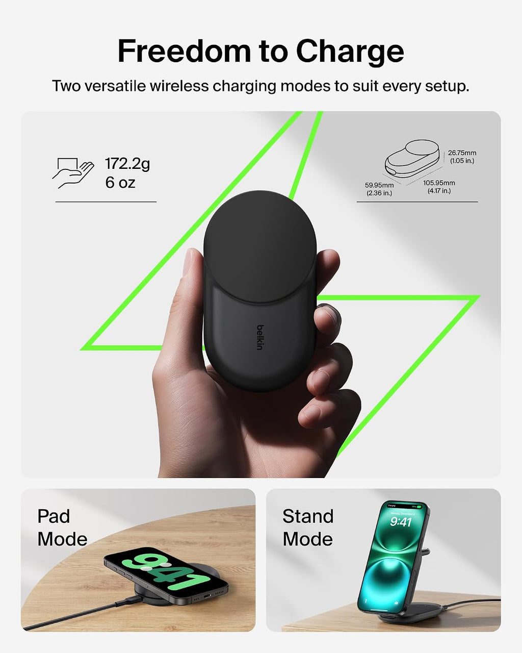 Belkin Qi2.2 25W Estación de Carga Inalámbrica 3 en 1 Plegable de Carga Rápida para iPhone