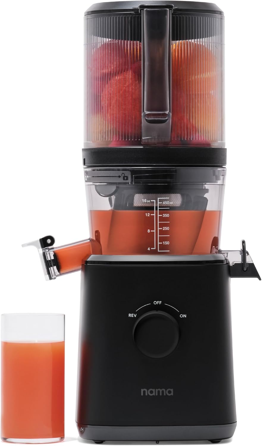 NAMA J2 Extractor de jugo de prensado en frío – Autoalimentación para operación sin manos con tolva de boca ancha para carga de receta completa, extractor de jugo masticante de cero desperdicio para