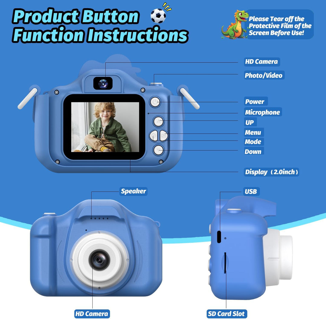 Cámara de dinosaurio para niños y niñas, cámara digital para selfie...