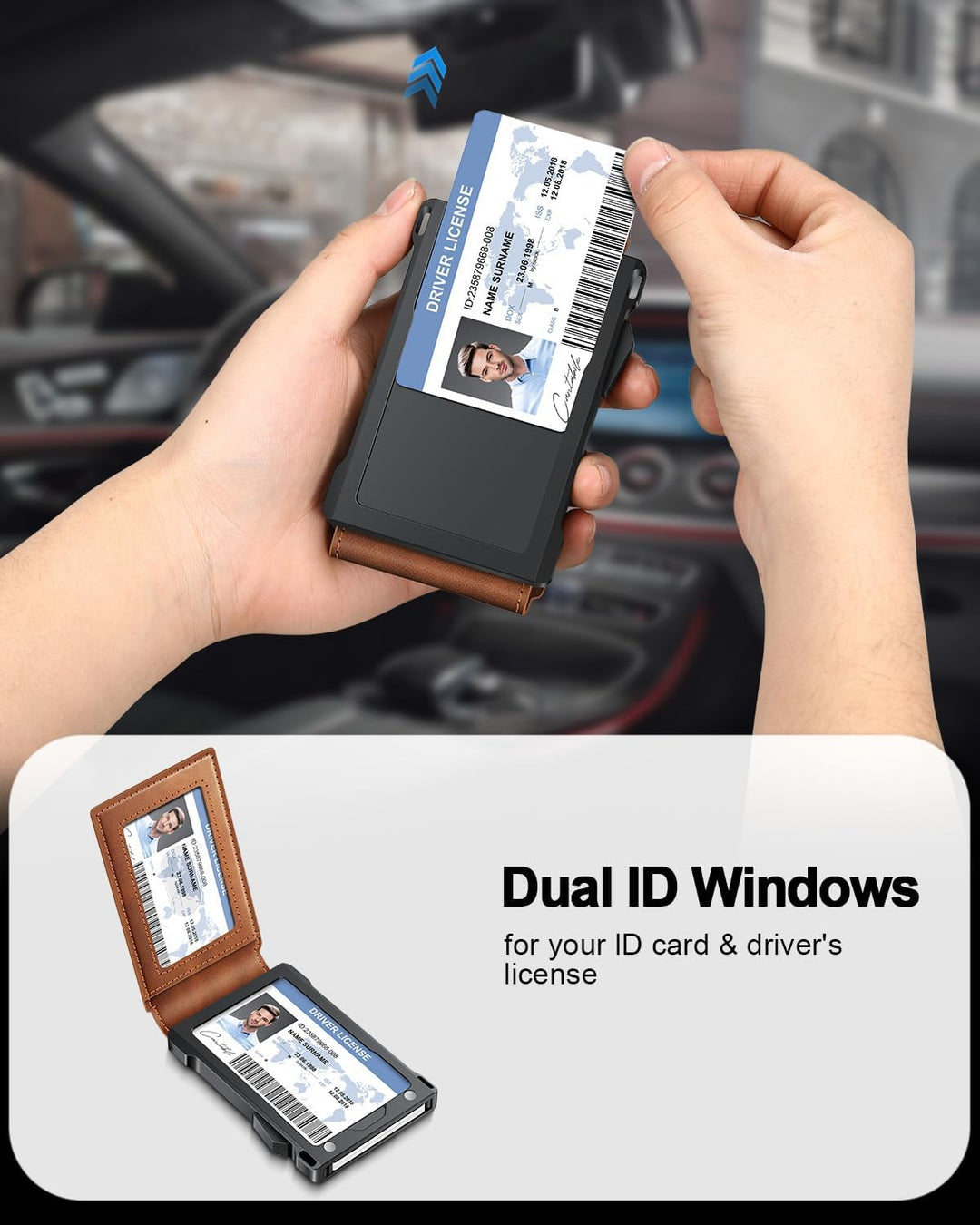 Cartera para hombres RFID con 2 ventanas de identificación y clip p...