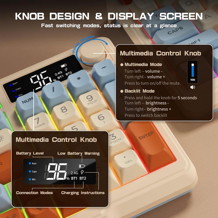 LexonElec M96 Teclado Inalámbrico para Juegos, Control de Perilla B...