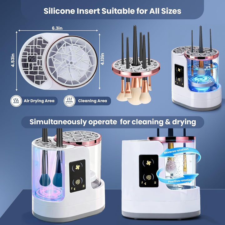 Máquina limpiadora de brochas de maquillaje eléctrica 3 en 1 con fu...