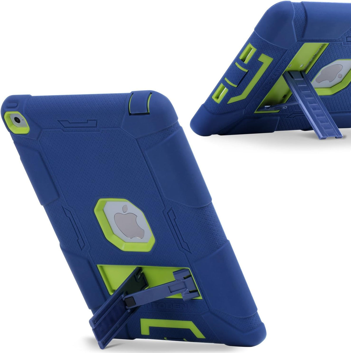 BENTOBEN Funda para iPad Air 2, [funda híbrida a prueba de golpes] con función atril, resistente a los golpes de triple capa, a prueba de caídas, para iPad Air 2 con pantalla Retina, iPad 6, azul marino/verde