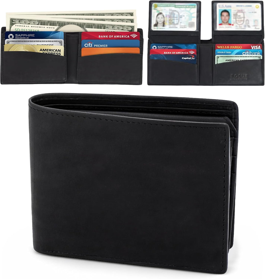 Rogue Wallet R11 - Cartera de piel tradicional con espacio adiciona...