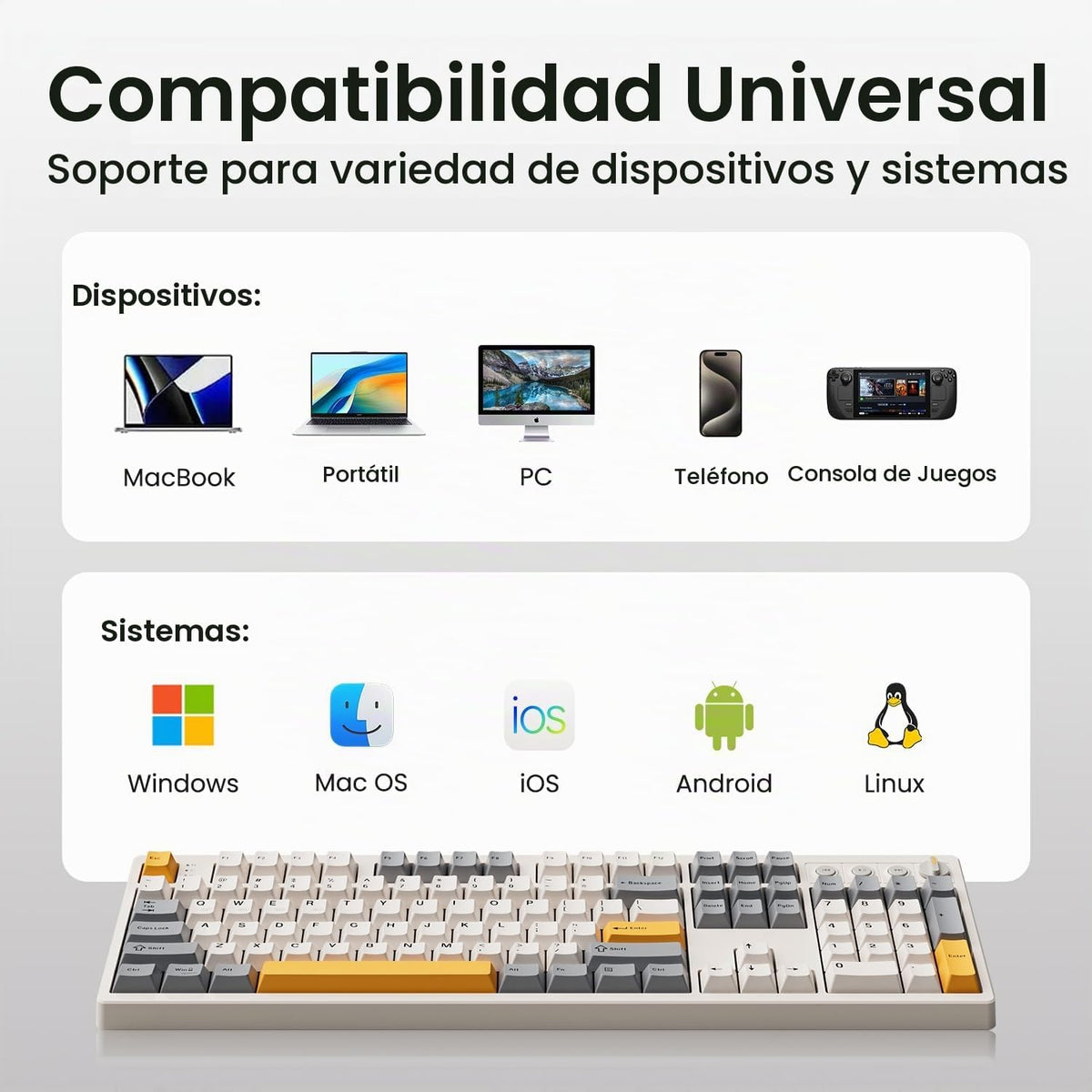 Kisnt KN104 Teclado mecánico inalámbrico, 100% tamaño completo con perilla, Bluetooth/2.4GHz/USB-C, retroiluminación RGB personalizada, interruptor lineal intercambiable en caliente