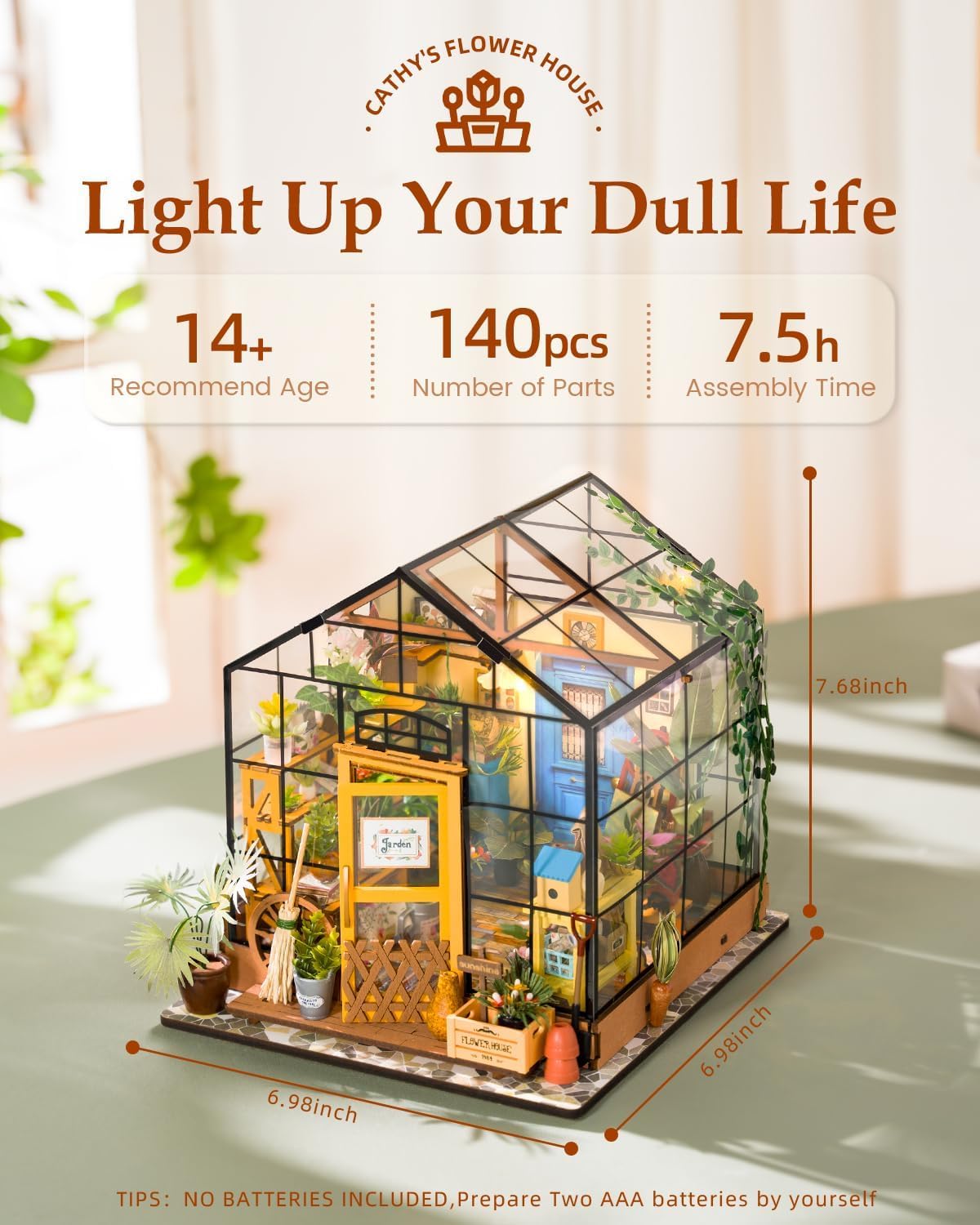 Lámpara Rowood Kit de casa en miniatura, kit de casa de muñecas en miniatura para el Día de la Madre, para adultos, manualidades de madera para adultos, regalos en cumpleaños Navidad - Casa de las flores de