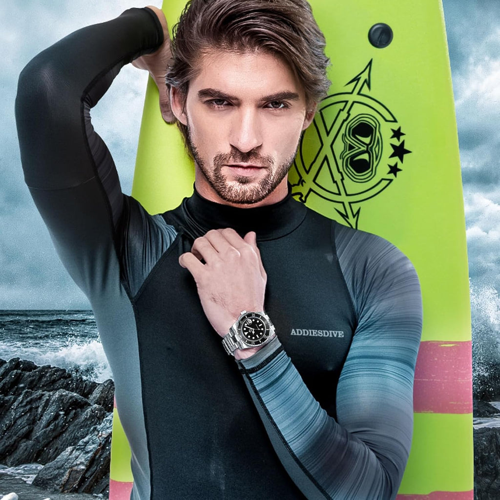 ADDIESDIVE Reloj de buceo para hombre de 1.614 in con movimiento de cuarzo para hombre, esfera fácil de leer, 200 M, impermeable, BGW9, luminoso, analógico, naranja, rojo, verde/negro, esfera