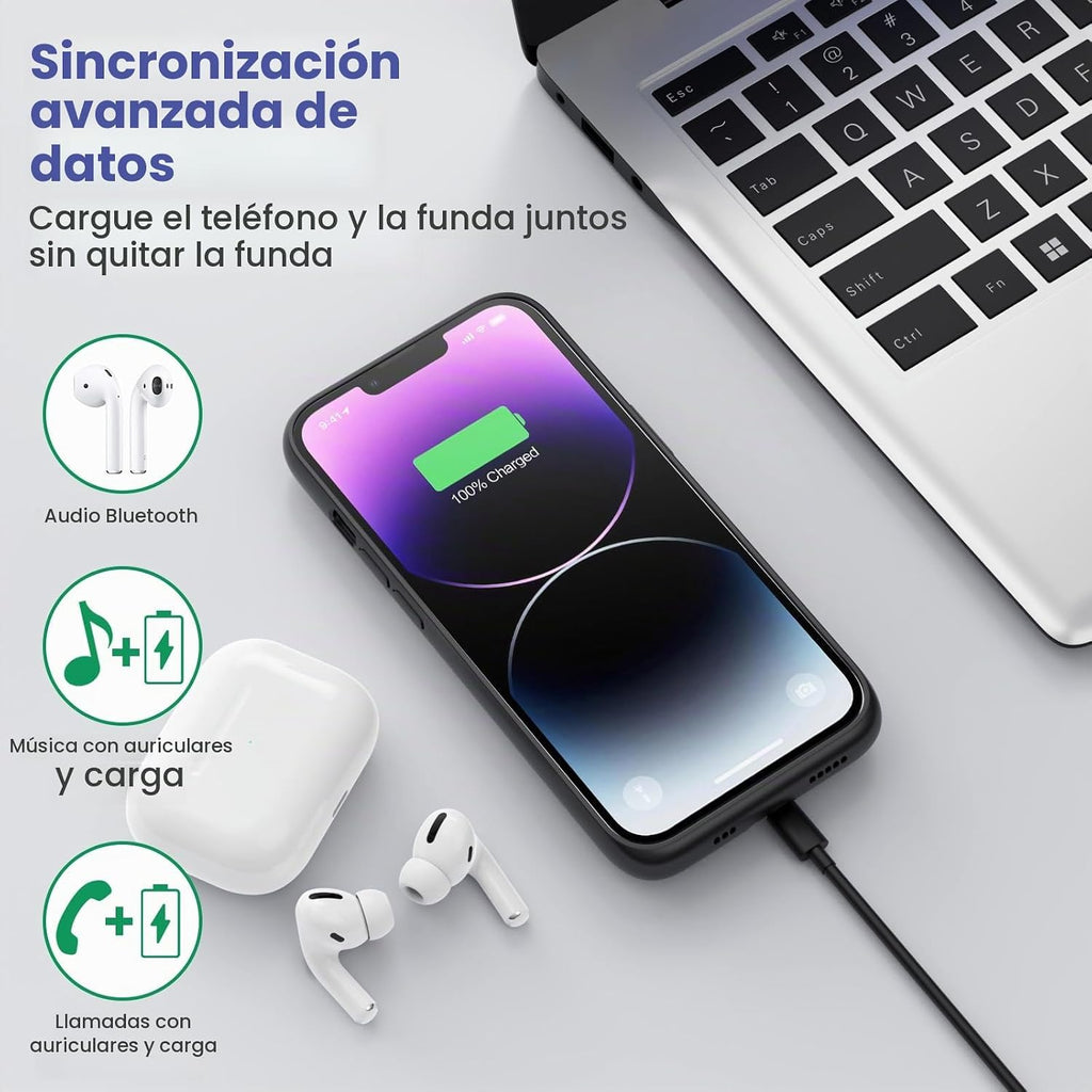 Pxwaxpy Funda de batería para iPhone 13 Pro Max/14 Pro Max/14 Plus, funda delgada de cargador de 8600 mAh mejorada con protección anticaídas de 360°, funda de carga recargable para iPhone 13 Pro Max